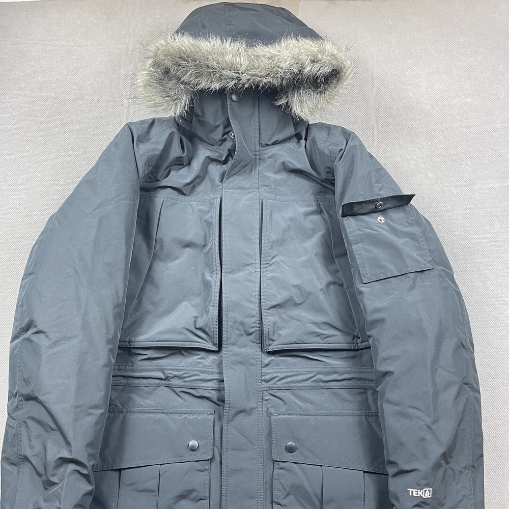 LL Bean Baxter State Parka Jacket Mens Large Reg Black Down Puffer Fur Trim Hood